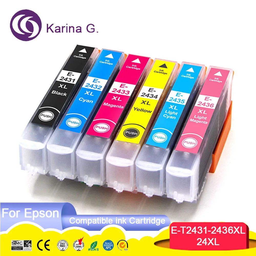 Cartucho de tinta Compatible con T2431 24XL T2431-T2436, para Epson EXPRESSION PHOTO XP-55, XP-750, XP-760, XP-850, XP-860, XP-950