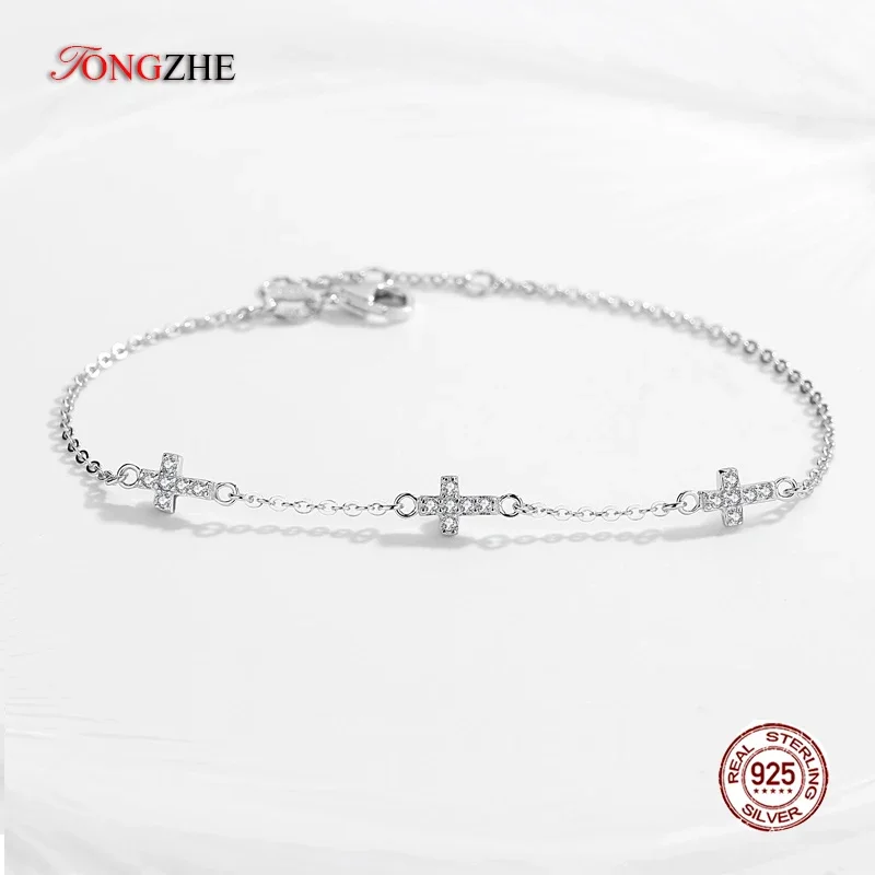 TONGZHE Роскошный браслет с крестом для женщин стерлинговое серебро 925 пробы