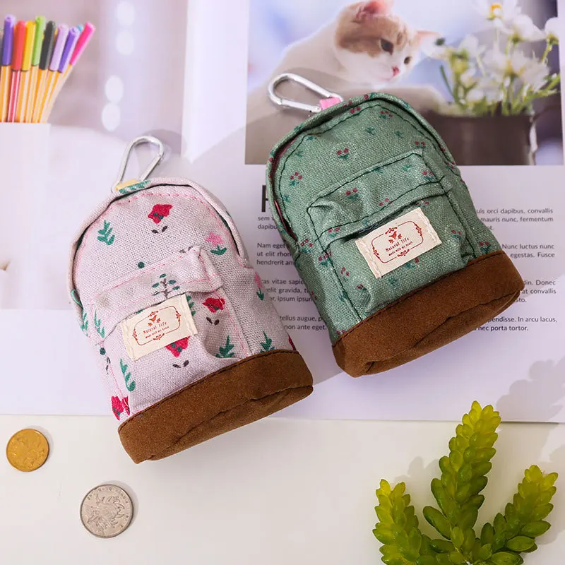 Women Girl Floral Canvas Coin Purse Change Pouch Clutch Bags Wallet Multicolor Mini Backpack Style Coin Bag Purses Kids Gifts