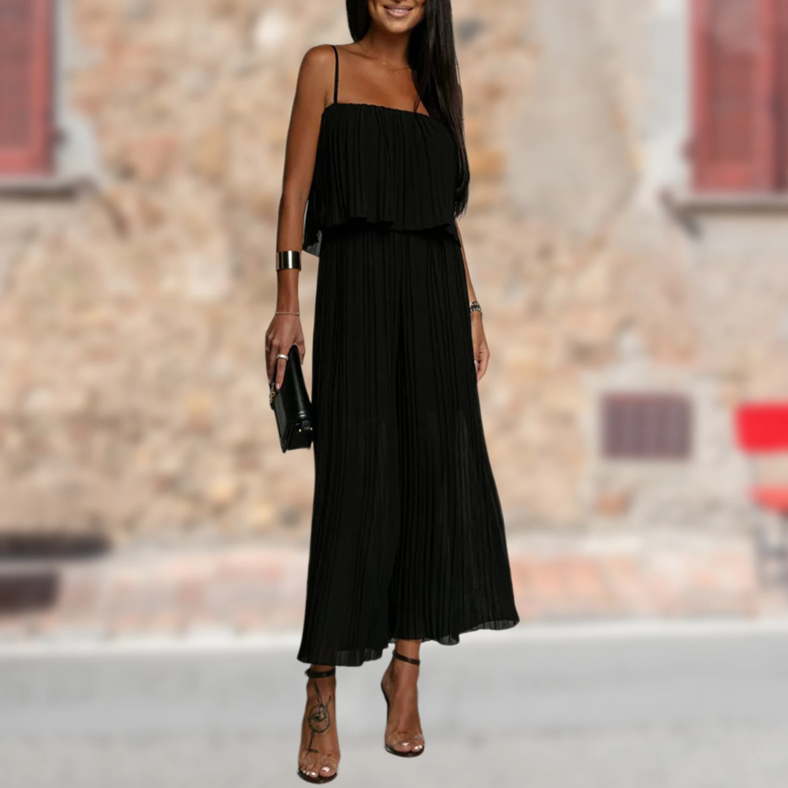 

Female Sling Jumpsuit Elegant Temperament Y2K Vintage Streetwear Pleated Romper Loose Casual High Waisted New Clothing