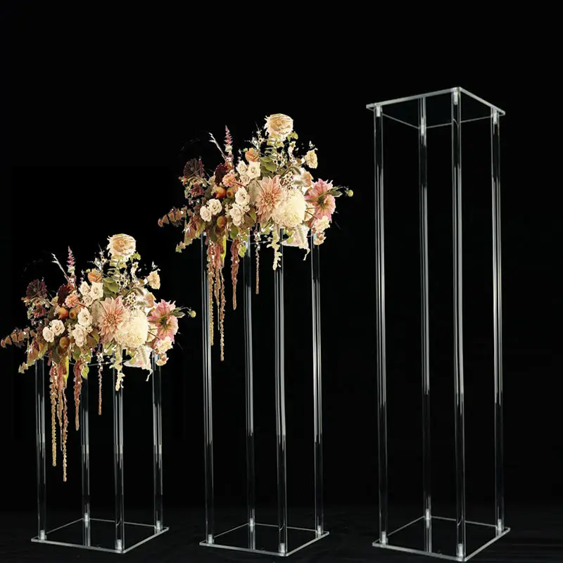 

Acrylic Stand for Wedding Flowers Clear Square Column Crystal for Hallway Wedding Decor Flower Frame Road Decor Party New