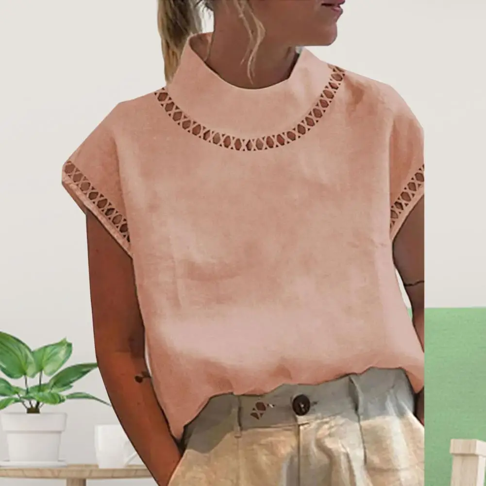 

Стильная летняя удобная женская футболка с воротником-стойкой, простая повседневная Однотонная футболка, одевающаяся