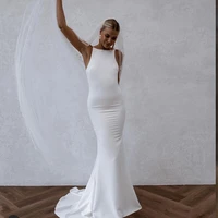simple mermaid wedding dress for women sleeveless 2022 spandex bridal women civil backless sweep train robe de mariee spaghetti
