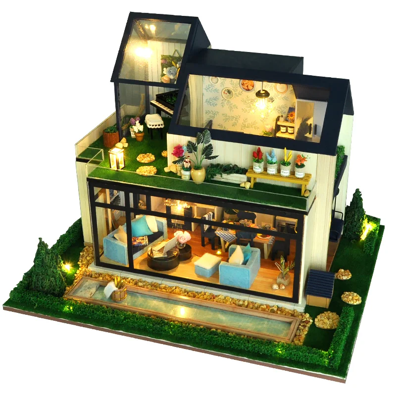 

Diy Dollhouse Wooden Toy Doll House Furniture Assemble Miniature Dollhouse Nordic Forest Villa Toys For Children Christmas Gift