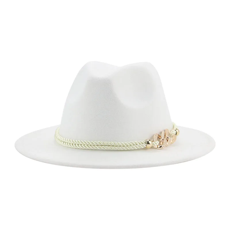 

Women's Hat Men Fedora Wide Brim Solid Camel White Chain Belt Panamas Jazz Caps Hip Hop Wedding Hat Pamelas Y Tocados Para Bodas