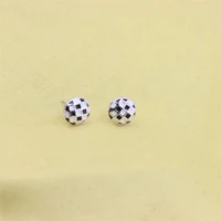 zfsilver love fashion s925 sterling silver creative checkerboard round stud earrings for women charm jewelry accessories party