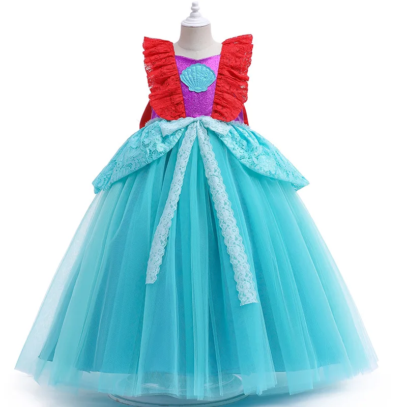 

Новинка 2022, платье принцессы русалки для девочек, кружевное платье с помпонами, косплей-костюм