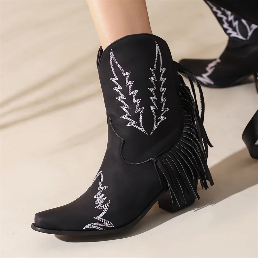 Women Ankle Boots 2022 New Designer Luxury High Heel Embroidered Women Shoes Elegant Winter Plus Size Pointed Lady Low Boots