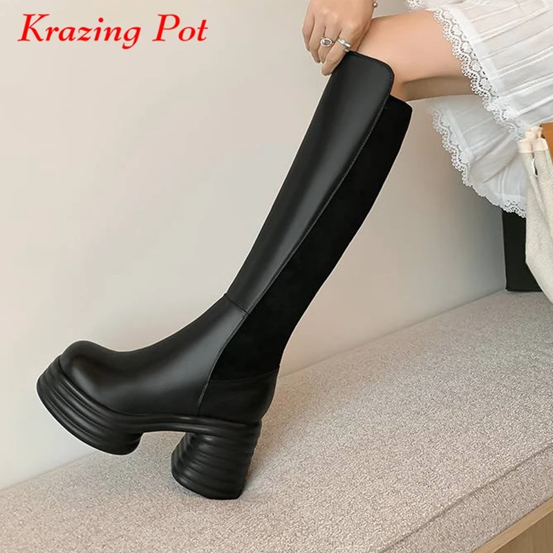 Сапоги-гладиаторы из бычьей кожи на очень высоком каблуке с круглым носком