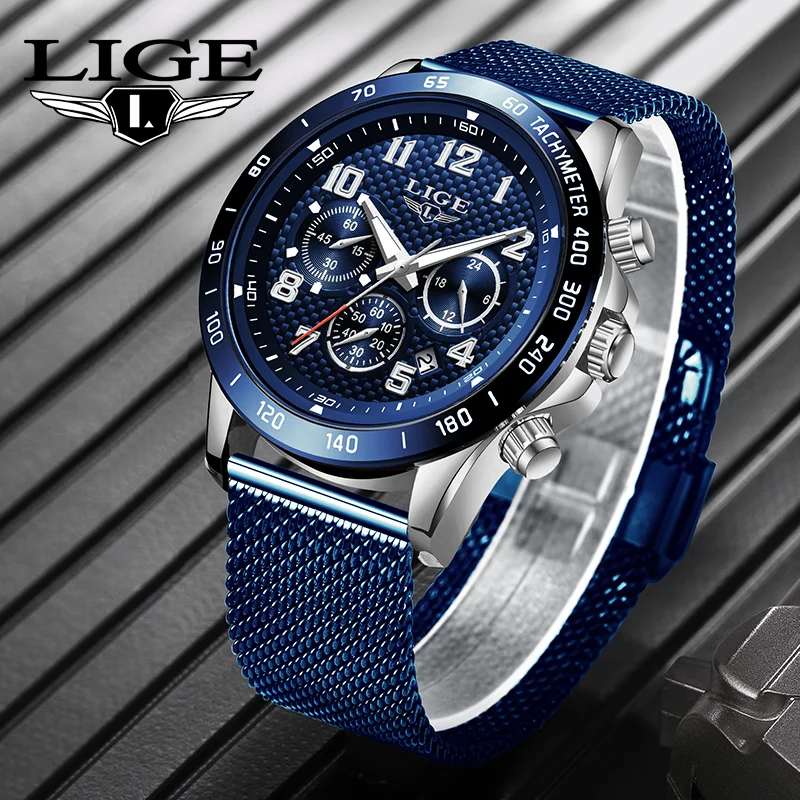 

Часы наручные LIGE Мужские кварцевые, брендовые Модные Роскошные водонепроницаемые светящиеся спортивные с хронографом