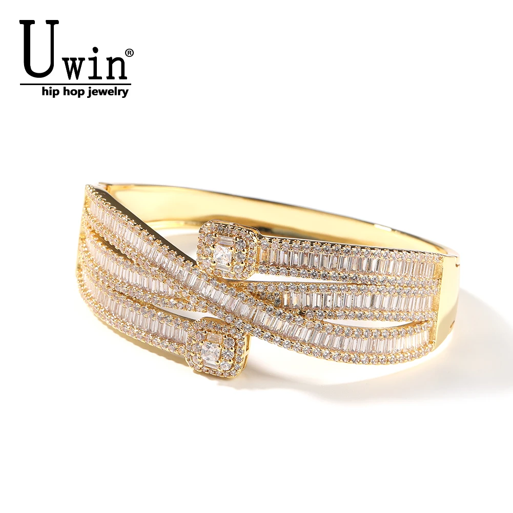 

UWIN Baguette Cuff Women Bracelet Full-Size Adjustable Full Iced Out Cubic Zirconium Bangle Charm Fashion Luxury Jewelry Gifts