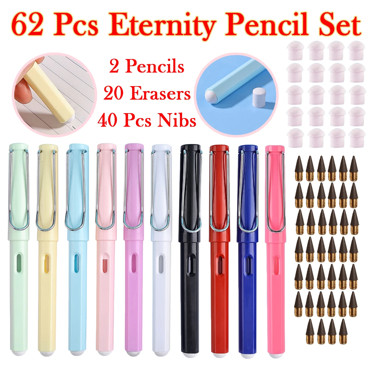 Карандаш HB резиновый для рисования набор из 62 предметов принадлежности скетчей