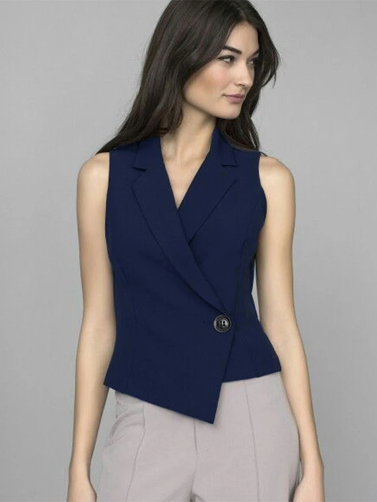 

Ladies Vest Temperament One Button Solid Color Casual Sleeveless Jacket