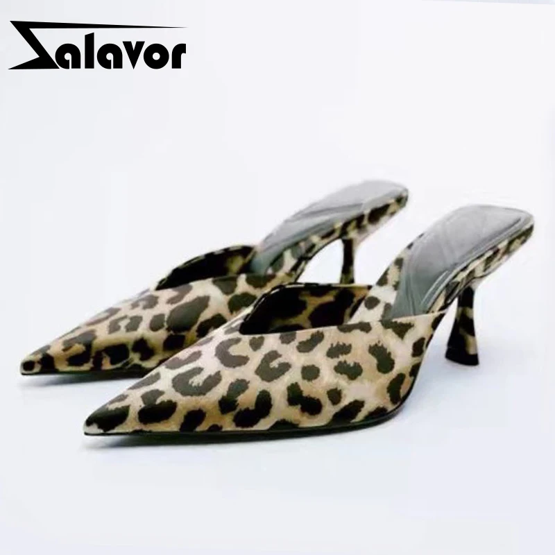 

ZALAVOR 2022 New Women Sandals Leopard Pointed Toe Summer Women'S S Hoe Fashion Club Thin Heels Ladies Footwear Size 35-41