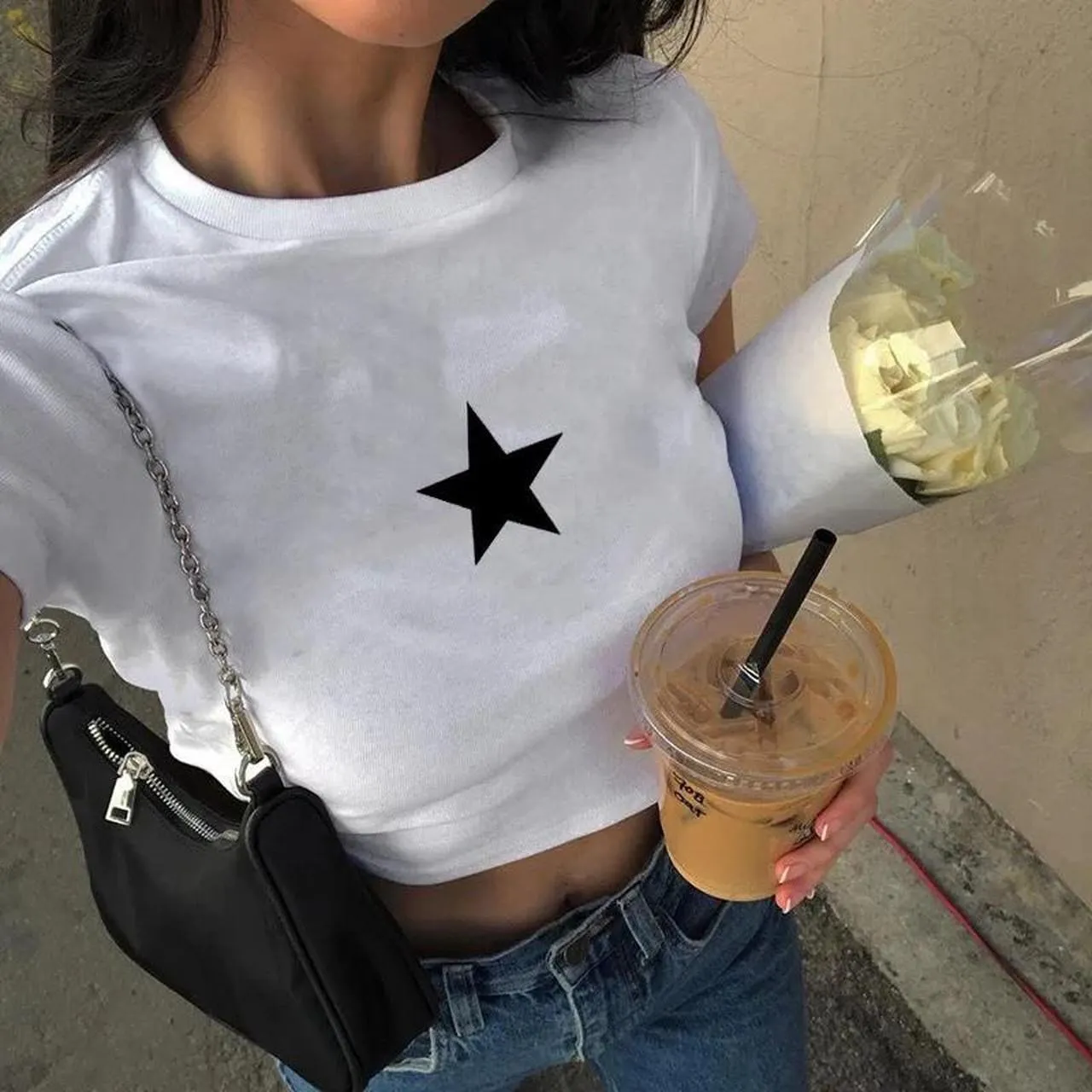 

Female Y2K Clothes Star Tops Women Tshirt Harajuku Retro Fashion Gothic Short Sleeve Crop Sexy Tops Aesthetics Tops Short Navel