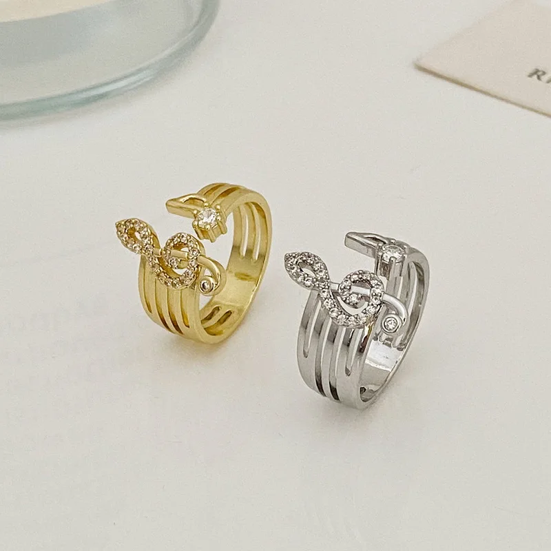 

Unique Zircon Ring Fashion Symbol Classical Rings Music Note Heart of Treble and Bass For Women High Quality Chic Jewelry Gift