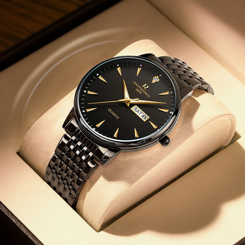 

Часы наручные мужские из нержавеющей стали, Роскошные водонепроницаемые светящиеся кварцевые спортивные с отображением недели и даты