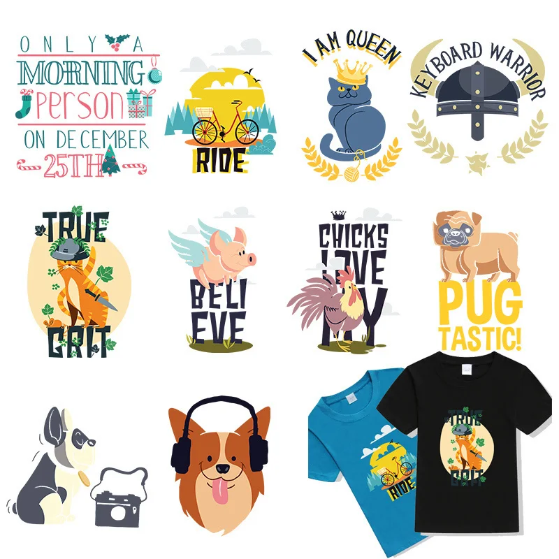 

Cat Dog Heat Transfer Patches For Clothing Iron On Transfer Vinyl Thermal Stickers On Clothes Kids Rabbit Appliques