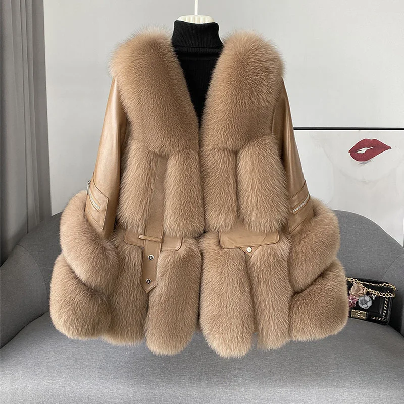 

Women's Winter Fur Coat. High Quality New Fox Fur Patchwork Jacket. Fluffy Thick Warm Outdoor Natural Fur Overcoat