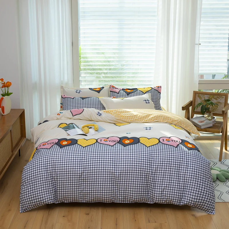 

1pc Black Lattice Love Pattern Bedding Duvet Cover 220x240cm Double Sided AB Soft Comforter Quilt Cover with Zipper Queen Size