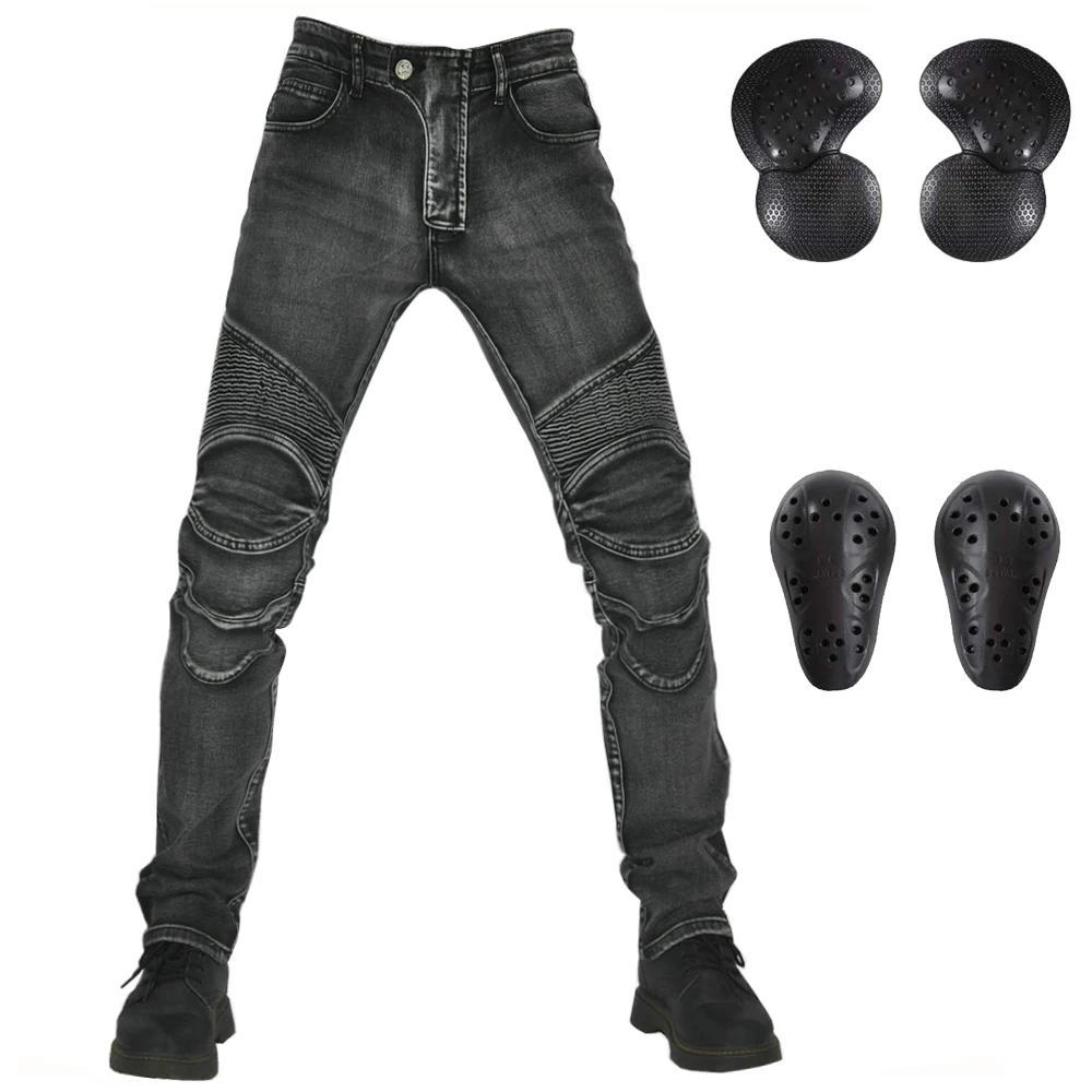 LOMENG Men Motorcycle Riding Pants Motorbike Motocross Jeans Cycling CE knee Hip Removable Armored Slim Stretch Pants LMPM04