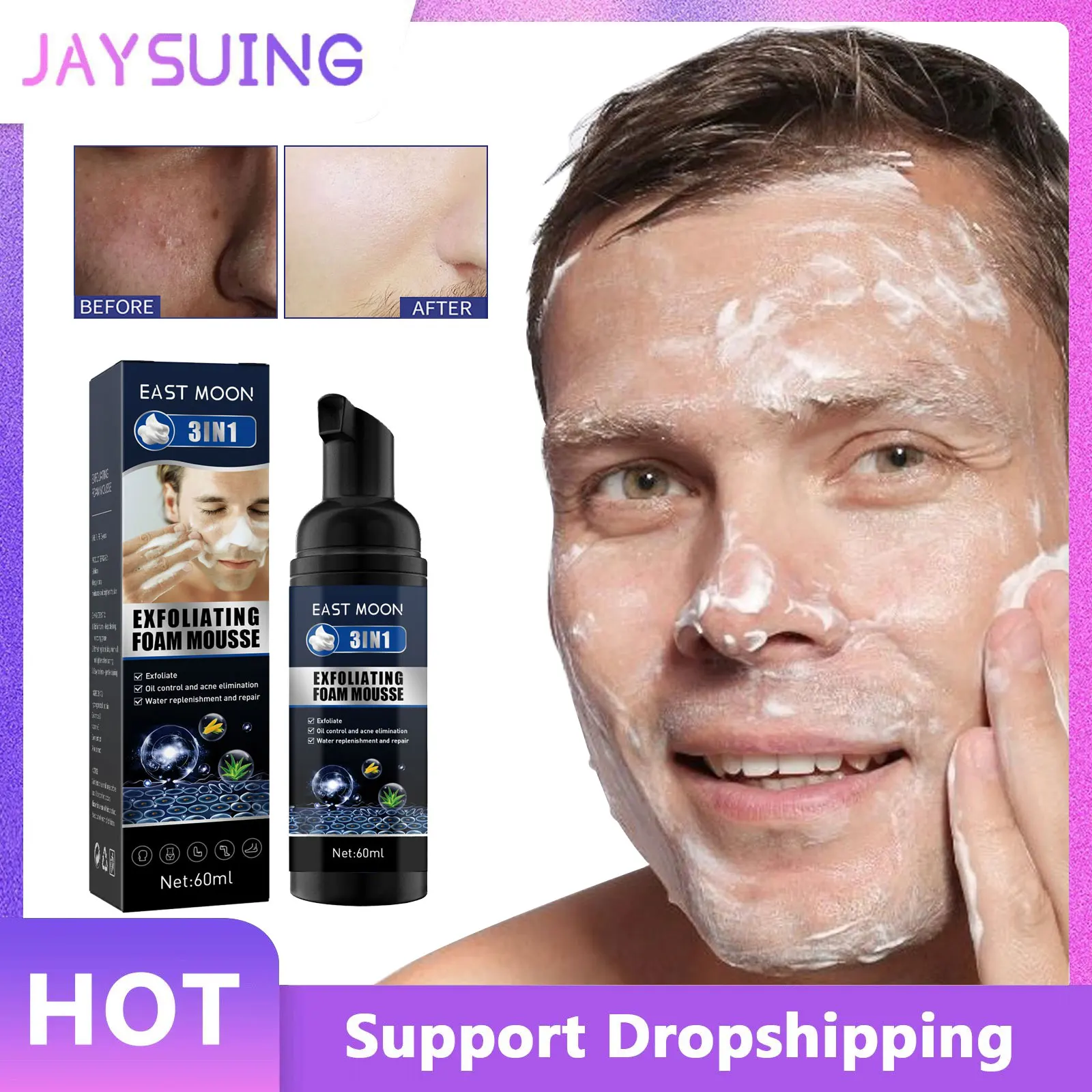 

Men Foaming Exfoliating Mousse Acne Treatment Gentle Pores Shrink Remove Blackhead Oil Control Smooth Deep Clean Facial Cleanser