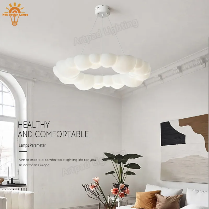 Фото Подвесной светильник в скандинавском стиле лампа виде облака с пузырьками для