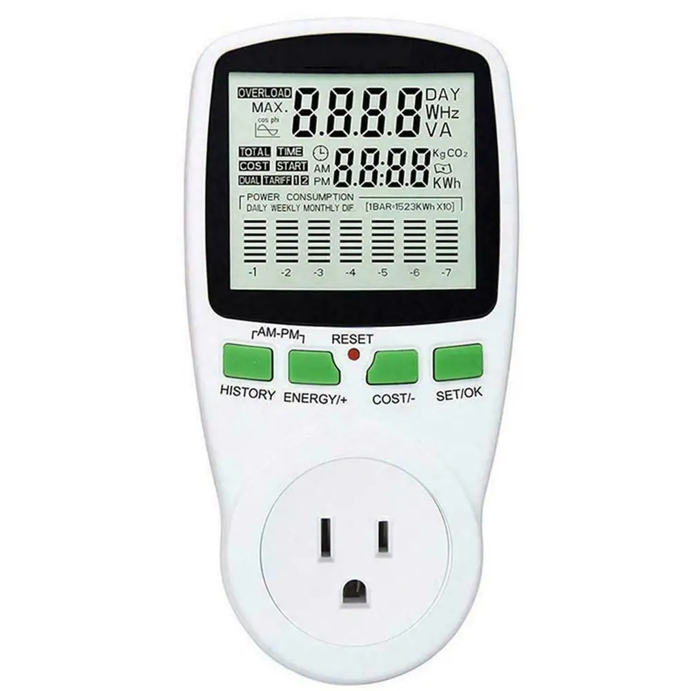

Digital AC Power Meter Socket Wattmeter Energy 220V Measuring Electricity Cost Analyzer EU US UK AU FR BR Plug Watt Monitor