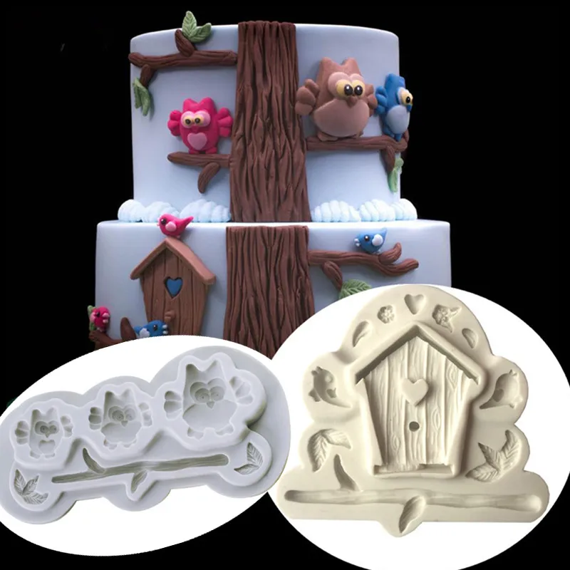 

3D Delicate Fairy Tale Forest House Animal Shape Silicone Mold DIY Epoxy Fondant Cakes Baking Decoration Bird Branch Resin Mould