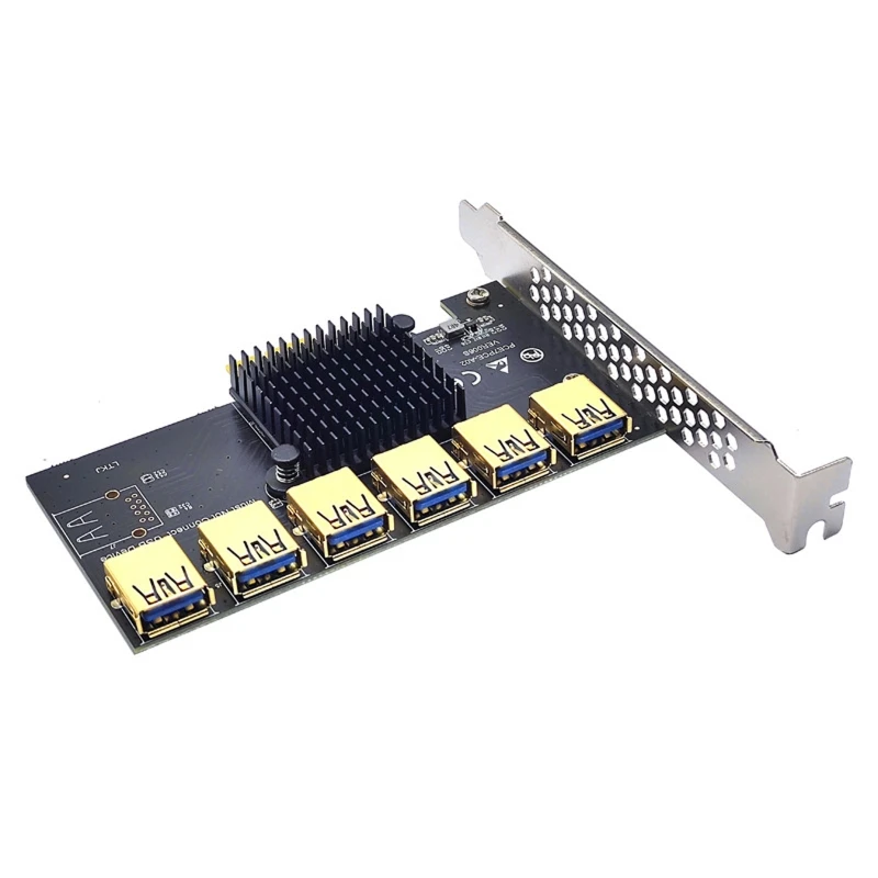 

1 to 6 PCIE Riser 1X to 16X USB3 Graphic Extension Riser Adapter Card PCI for Express 16X Slots Multiplier Card for Comp