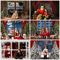 merry christmas photography background children adult photoshoot xmas tree windows bear fireplace decoration baby studio props