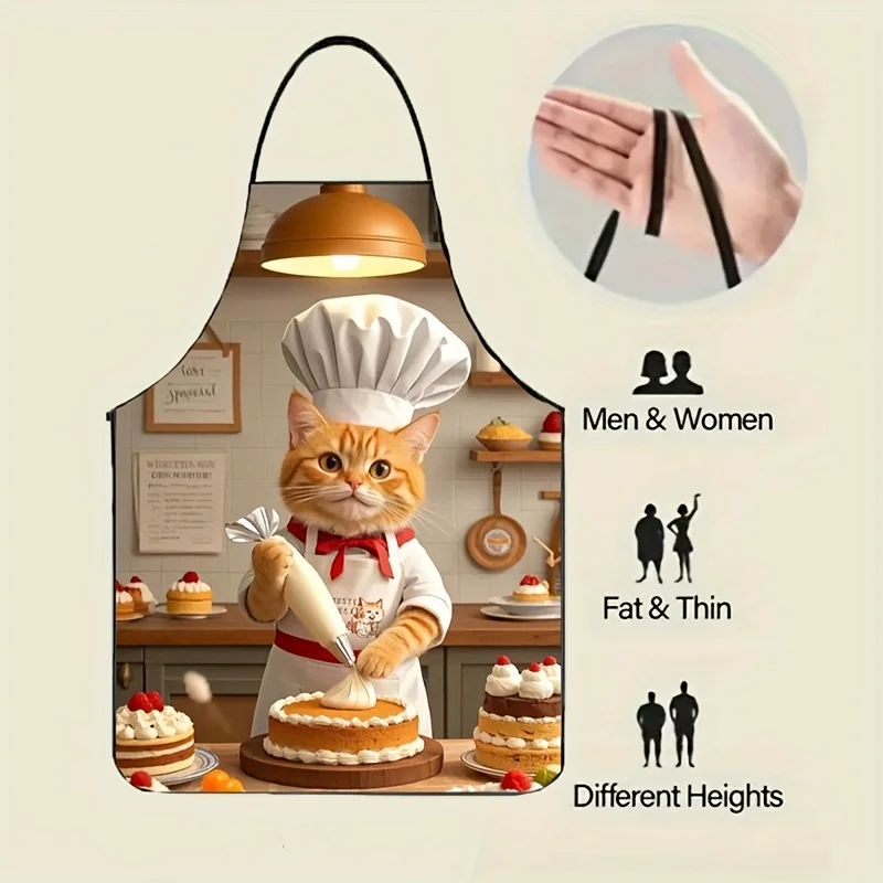 

Оранжевый кухонный фартук из полиэстера с рисунком кошки