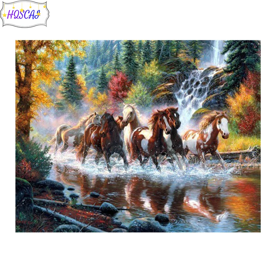

Алмазная живопись 5D «сделай сам», дерево, водопад, лошадь, полная квадратная/круглая дрель, украшение для дома, вышивка, искусственные набор...