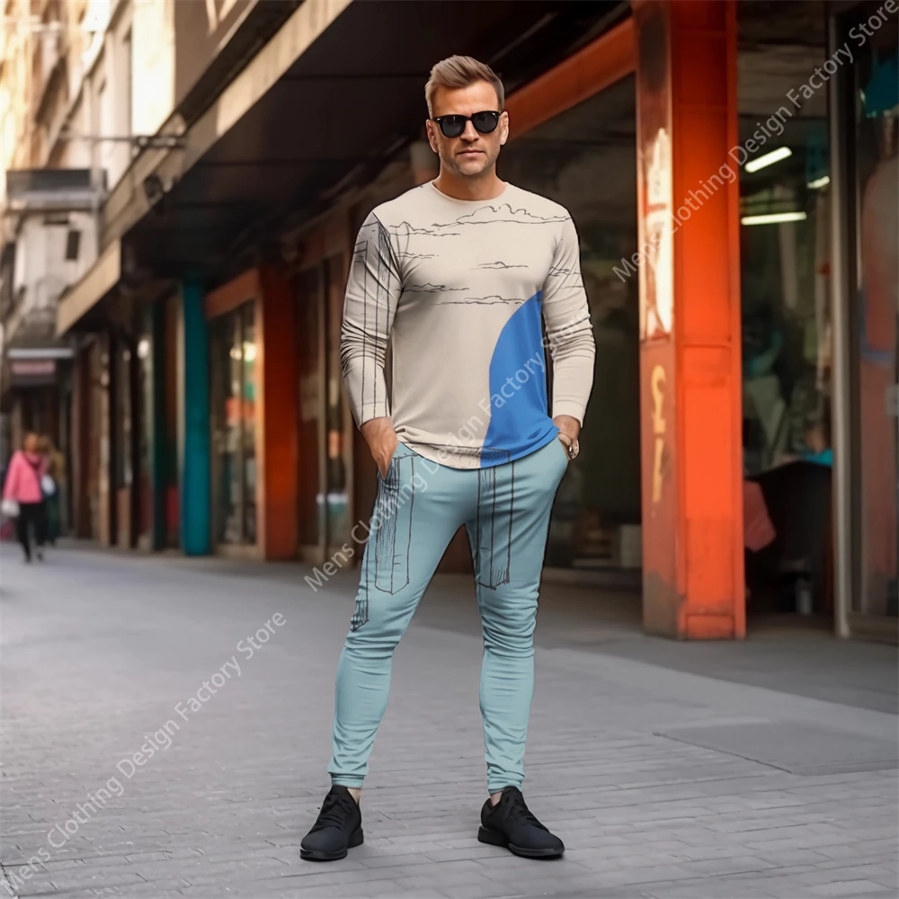 2023 New Men's Sweat-Shirt Set Tracksuit Men Fashion Casual Long Sleeve T-shirt+Pants Clothes For Men Retro Print Men's Clothing
