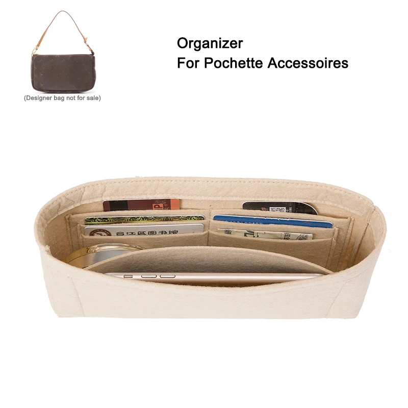 

Felt Bag insert Organizer For Pochette Accessoires or Mini Pochette with Card Holder Pocket Compartments Shaper Custom Insert