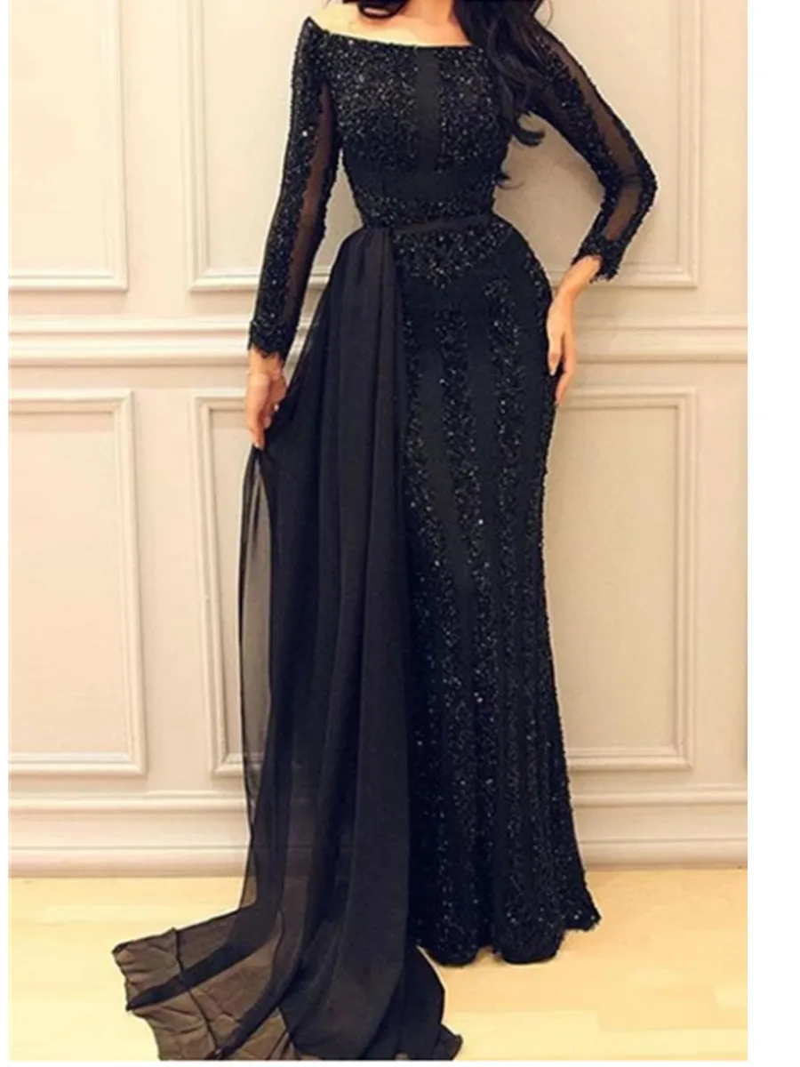 2022 new Sexy Gild Sequins See Through Mesh Cloak Full Bridesmaid Dresses For Women Dress black Prom party style dresseses