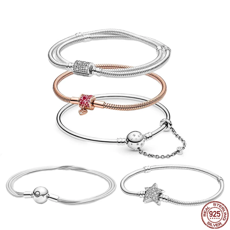

HOT original beaded rose gold heart-shaped blue disc bracelet suitable for DIY jewelry original Pamura beaded exquisite gift