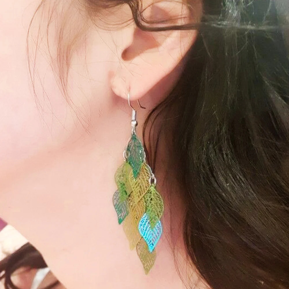 

Женские серьги, модные богемные серьги с полыми листьями и кисточками, длинные висячие серьги, женские серьги