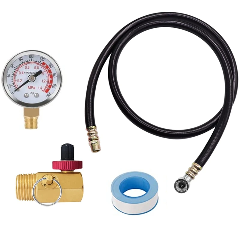 

Air Tank Valve Parts With Gauge, Air Tank Repair Kit Come With 2 Inch Pressure Gauge With 1/8 Inch NPT, 4 Ft Air Hose