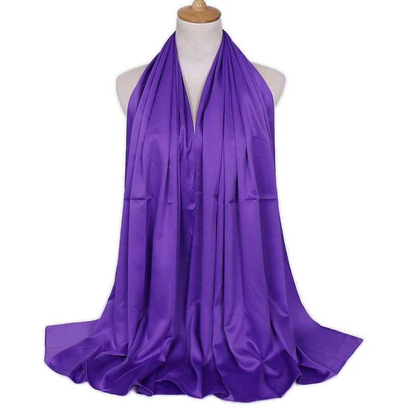 

Popular Female Fashion Solid Color Silk Satin Scarf 180*70 Purple Long Tow