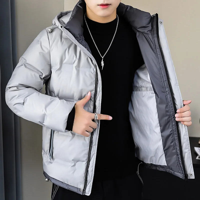 

Causal 2023 Autumn Winter Men's Thick Parkas Clothing Solid Hooded White Duck Down Jackets Outwear Loose Tops Warm Puffer Coats