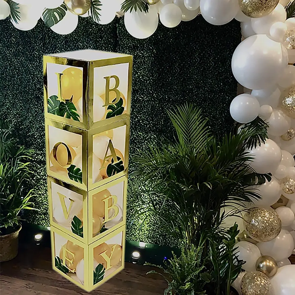 

Детские украшения для вечеринки, коробка для воздушных шаров, набор из 4 прозрачных детских блоков с буквами «Baby & Love» для фото | Прозрачная Золотая фольга C