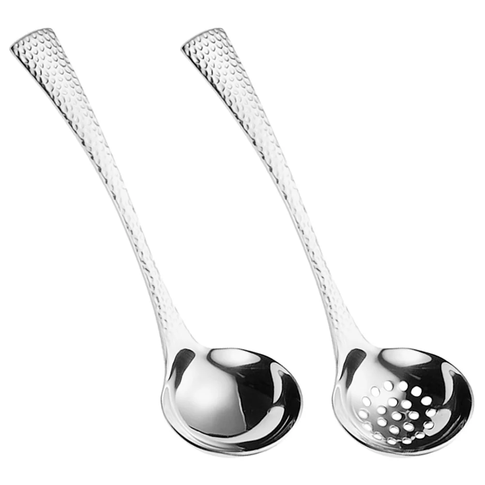 

2 Pcs Cooker Skimmer Strainer Stainless Steel Long Handle Soup Ladle Slotted Spoon Kitchen