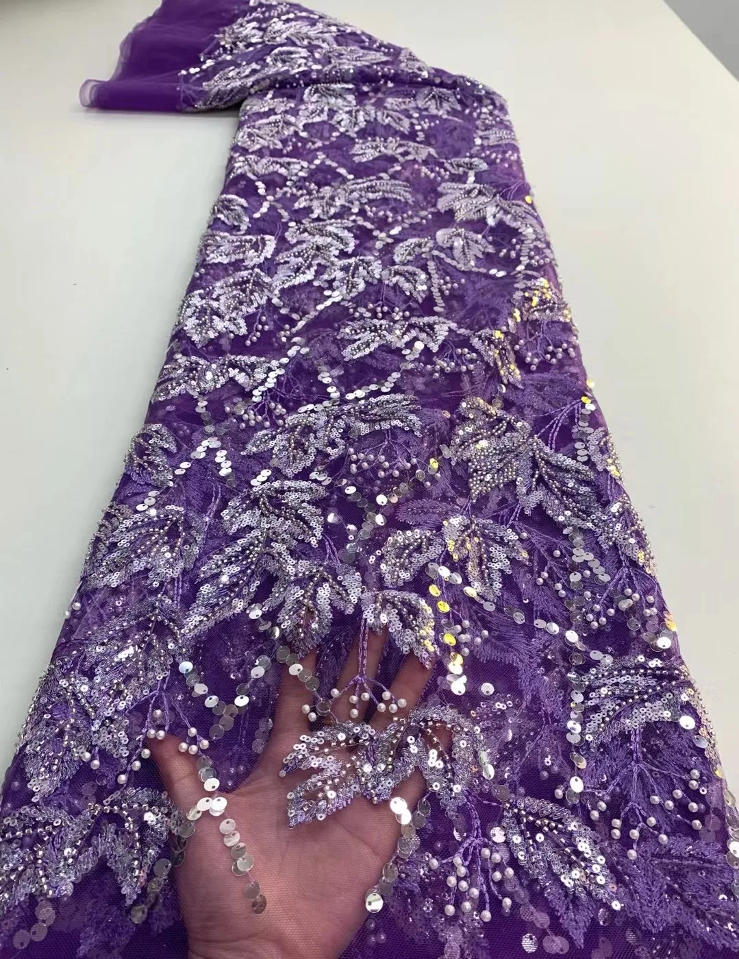 

Swiss Handmade Sequins Lace Fabrics 2022 African High Quality Luxury Beaded Tulle Lace Nigerian Most Popular Bridal Prom Dress