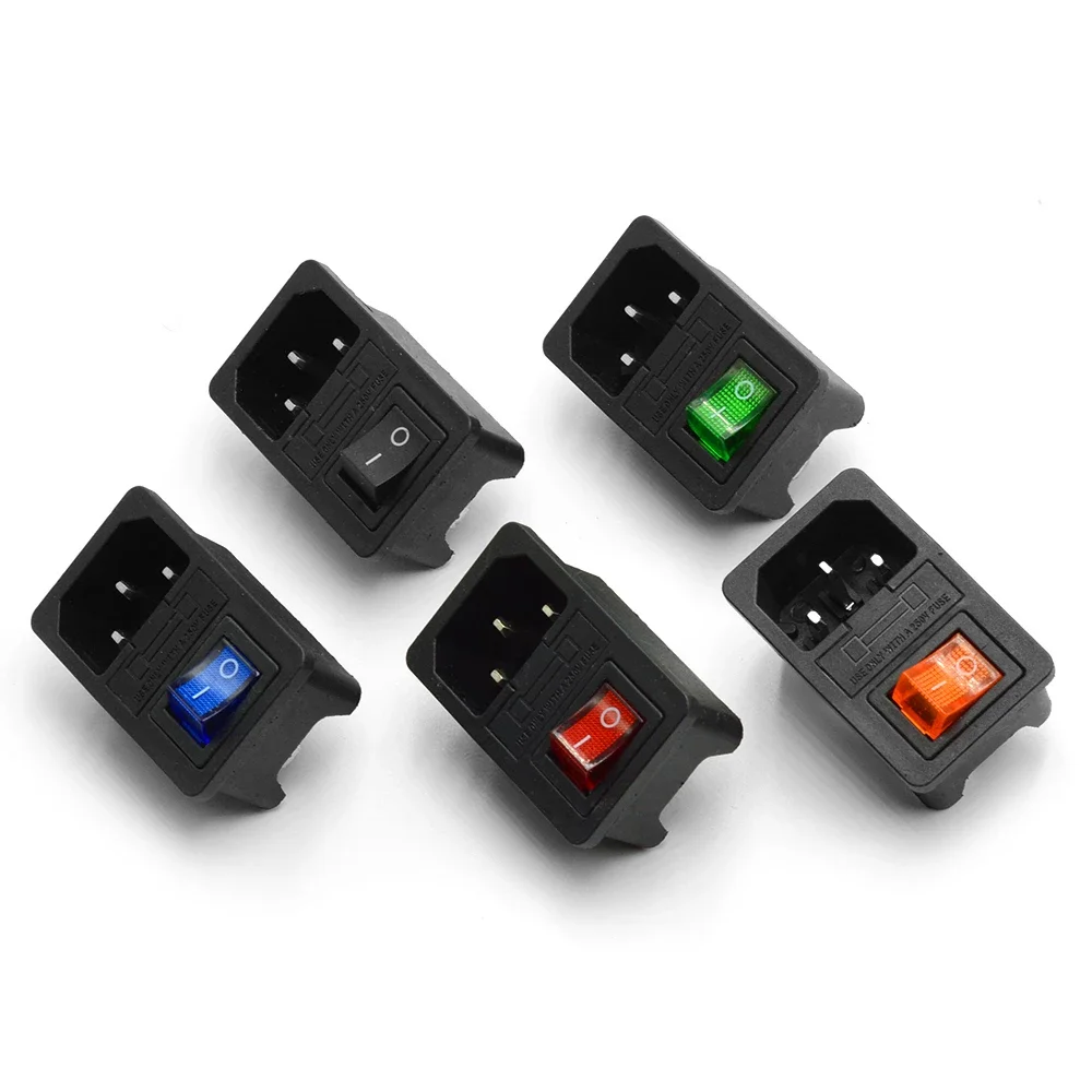 

With 10A Fuse! Red Rocker Switch Fused IEC320 C14 Inlet Power Socket Fuse Switch Connector Plug Connector Red Green Blue Black