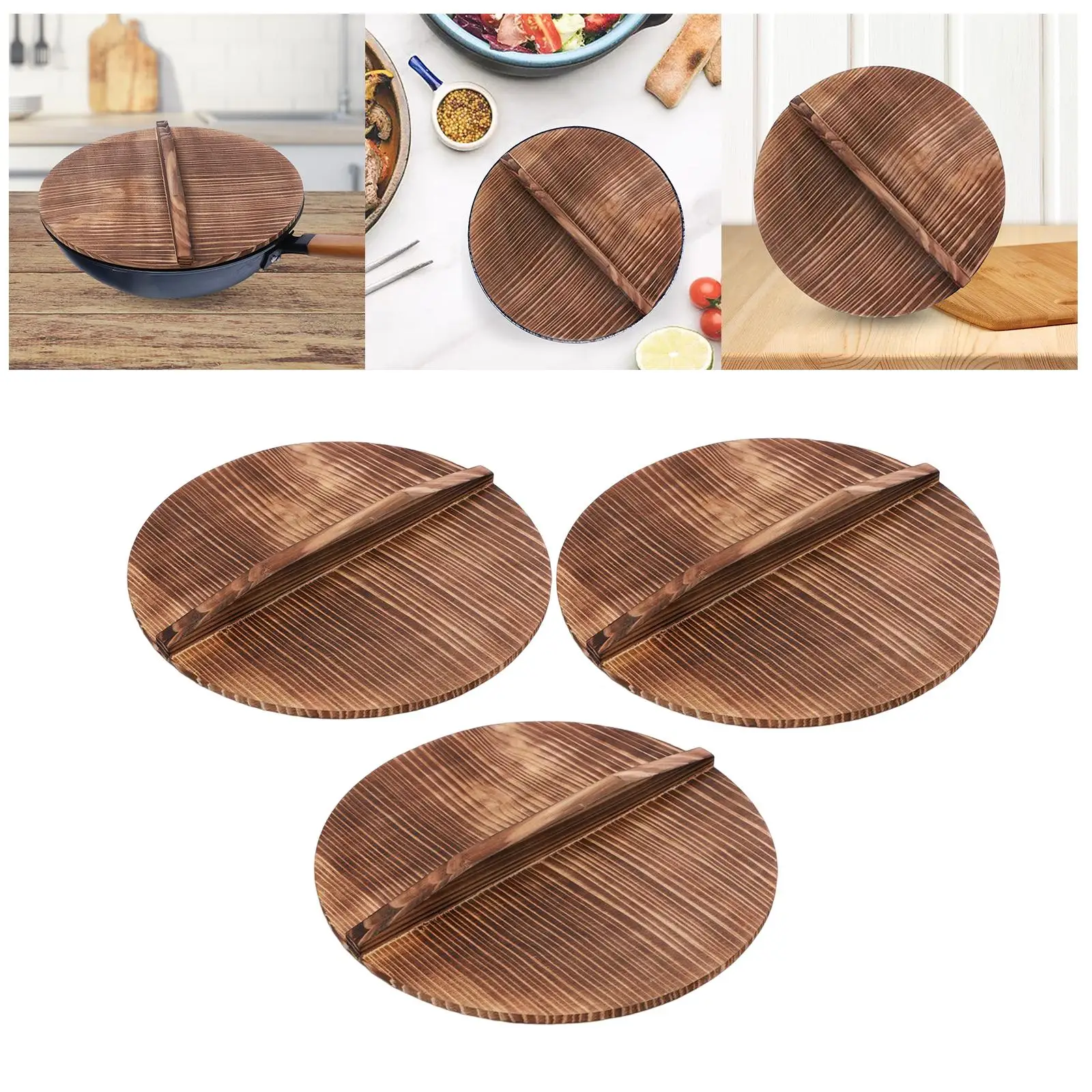

Wooden Pot Cover Universal Skillet Cover Round Lightweight Thickened Cookware Lids for Household Kitchen Camping lodges Pots