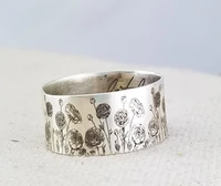 vintage personalized handwriting floral ring for women bohemian nature wildflowers ranunculus accessories