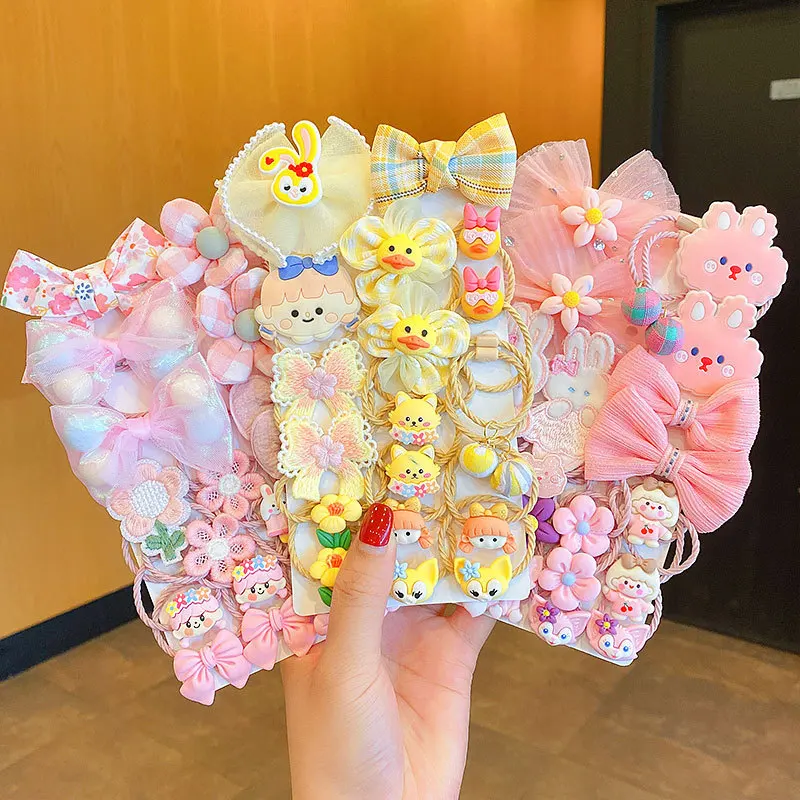 

20PCS Cartoon Bow Flower Elastic HairBand For Girls Baby Cute Fashion Hair Scrunchie Ponytail Heabands HairTies Hair Accessories