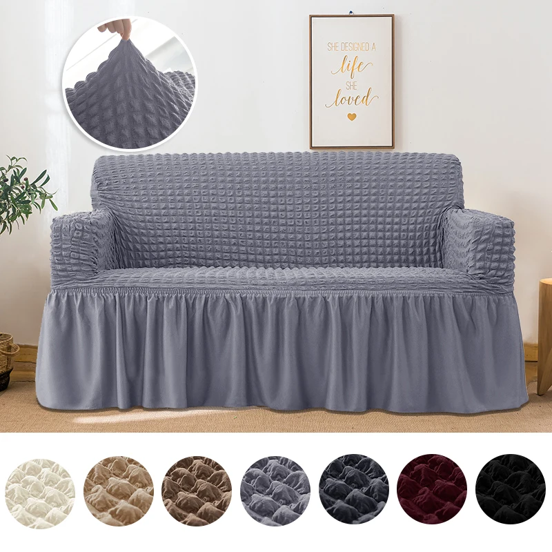 

Elastic Sofa Cover For Living Room Sofa Couch Cover 1/2/3/4 Seater Solid Color Slipcover Bubble Grille Armrest Sofa Covers Home