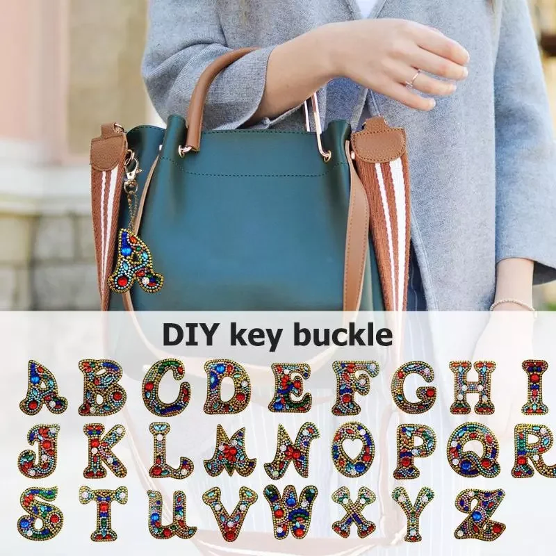 

2022 Diy Diamond Keychain Painting A-Z Letters Women Girl Bag Keyring Pendant Gift Special-shaped Full Drill Embroidery Cross St